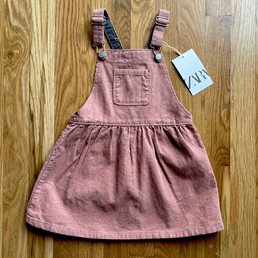 NWT ZARA Toddler Girl Overall Mauve Pink Corduroy Dress Jumper size 3-4 years